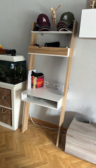Escritorio Estantería Madera y Blanco