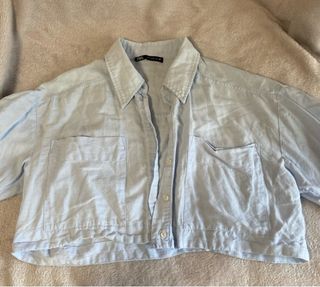 Camisa Zara Crop Manga Larga Azul Talla XS