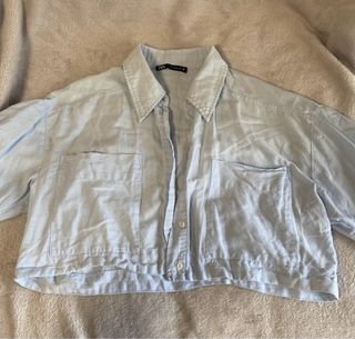 Camisa Zara Crop Manga Larga Azul Talla XS