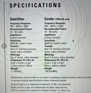 5 Altavoces HC  1 JBL 135 CEN + 4 JBL 135 SAT