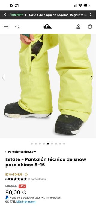 Pantalón esquí niño Quiksilver Talla 12