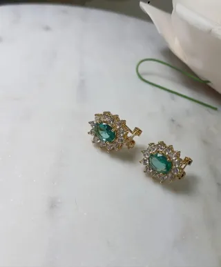 Pendientes Vintage Oro y Cristal Esmeralda