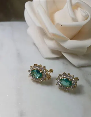 Pendientes Vintage Oro y Cristal Esmeralda