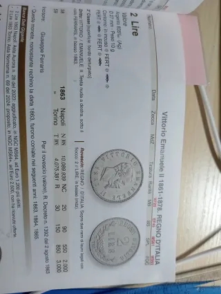Moneta Regno d'Italia 2 Lire Argento