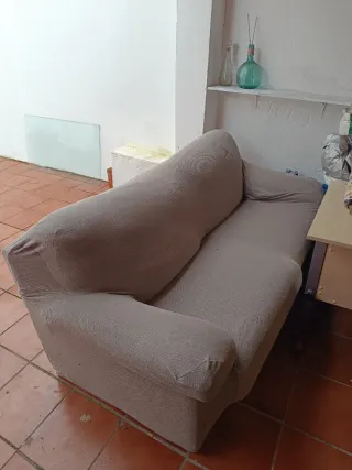 Sofá de 2 plazas, de tela, con funda gris