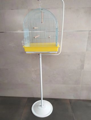 Jaula para canarios azul y amarilla
