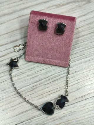 Conjunto Pendientes y Pulsera Oso Negro