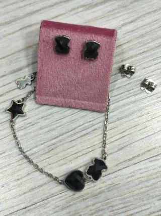 Conjunto Pendientes y Pulsera Oso Negro