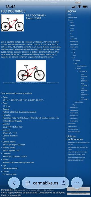Bicicleta Montaña Felt Doctrine Roja