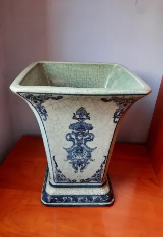 Jarrón y Cofre Vintage Cerámica Azul/Gris