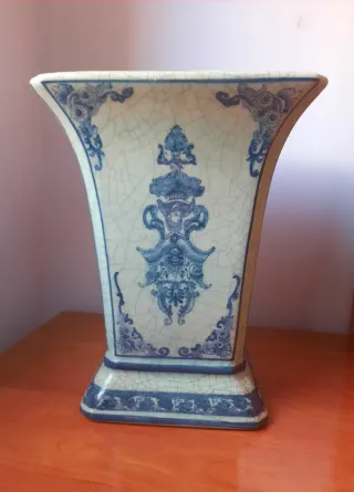 Jarrón y Cofre Vintage Cerámica Azul/Gris