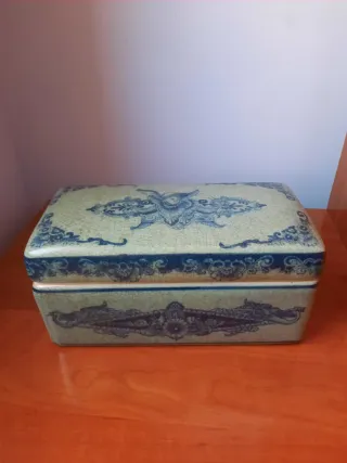 Jarrón y Cofre Vintage Cerámica Azul/Gris