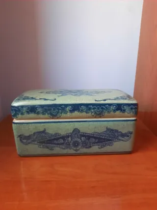 Jarrón y Cofre Vintage Cerámica Azul/Gris