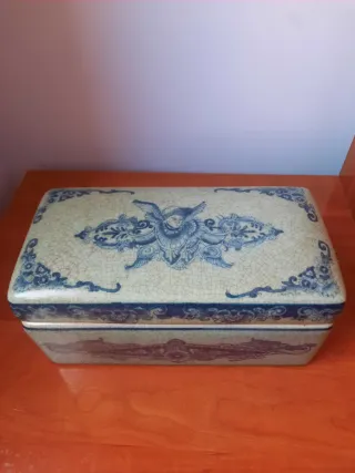 Jarrón y Cofre Vintage Cerámica Azul/Gris