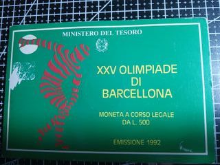 ITALIA 500 LIRE ARGENTO 1992 XXV OLIMPIADE DI BARC