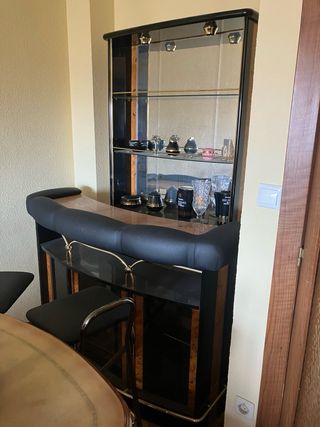 Bar Vintage con Estantería y 2 Taburetes