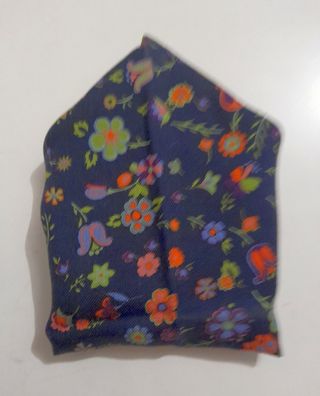 Fazzoletto da taschino vintage lana seta blu fiori