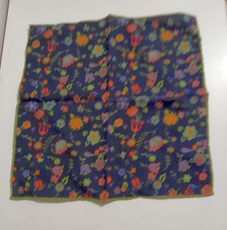 Fazzoletto da taschino vintage lana seta blu fiori