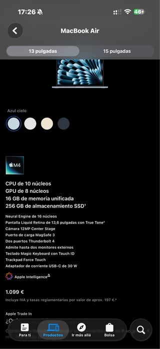 MacBook Air M4 13 Azul Cielo 256GB SSD