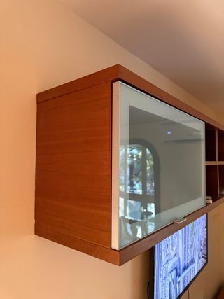 Mueble TV moderno colgante madera y cristal