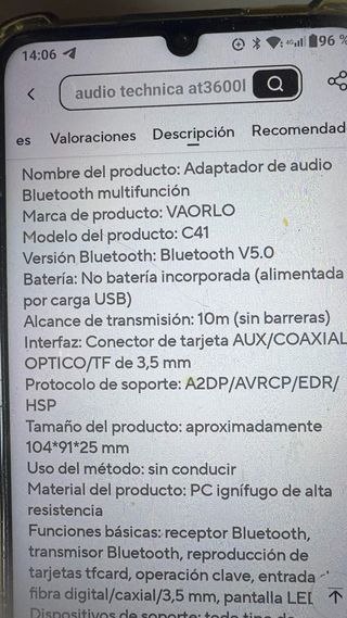 RECEPTOR Y TRANSMISOR DE AUDIO BLUETOUTCH 5.3