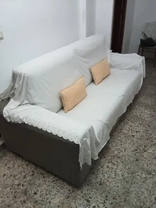Sofá Cama Tela Beige y Blanco