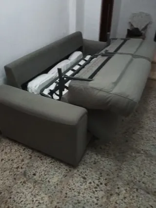 Sofá Cama Tela Beige y Blanco