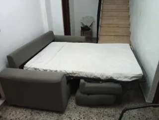 Sofá Cama Tela Beige y Blanco