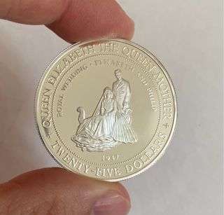 Moneda Plata Proof  Boda Real Isabel II 25 Dólares