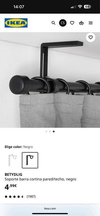 Barra Cortina Extensible IKEA HUGAD Negra