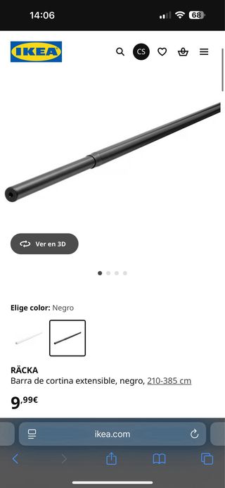 Barra Cortina Extensible IKEA HUGAD Negra
