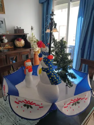 Decoración Navideña Muñeco Nieve y Árbol