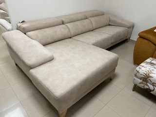 Sofá Chaislongue Beige Tela