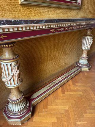 Mesa recibidor antigua mármol y madera