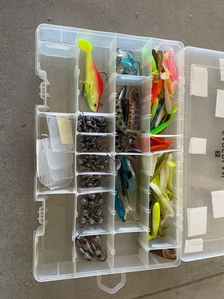 Caixa pesca vinis e chumbos