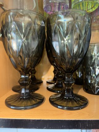 Copas de cristal grises talladas 6 unidades