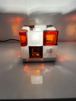Lámpara Cubo Cristal Naranja y Blanco