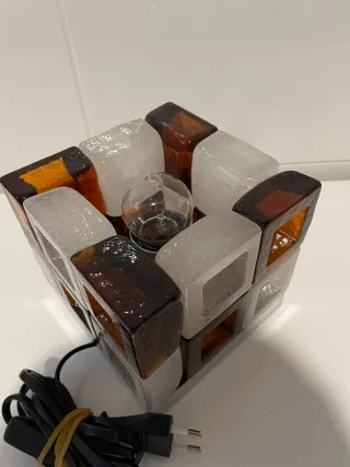 Lámpara Cubo Cristal Naranja y Blanco