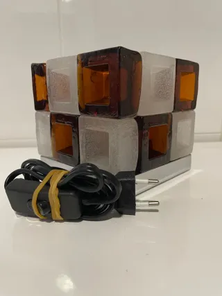 Lámpara Cubo Cristal Naranja y Blanco