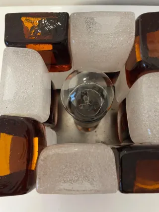 Lámpara Cubo Cristal Naranja y Blanco
