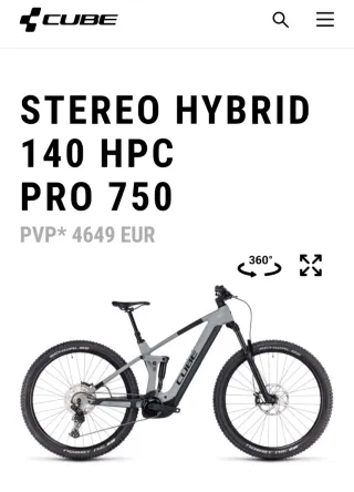 Bicicleta Eléctrica Cube Stereo Hybrid 140 hpc