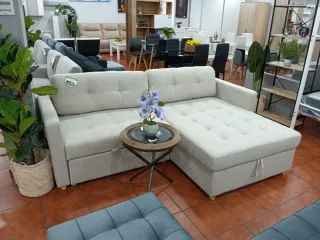 Sofá Cama Chaise Longue Beige con Arcón