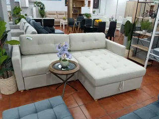 Sofá Cama Chaise Longue Beige con Arcón