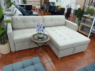 Sofá Cama Chaise Longue Beige con Arcón
