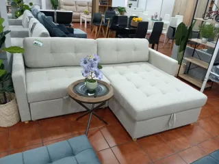 Sofá Cama Chaise Longue Beige con Arcón