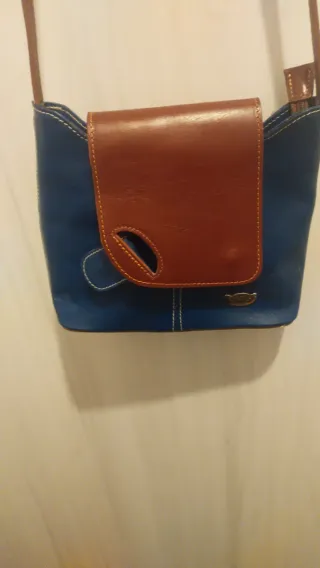 Bolso bandolera azul y marrón