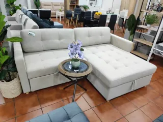 Sofá Chaise Longue Cama Arcón Beige/Gris