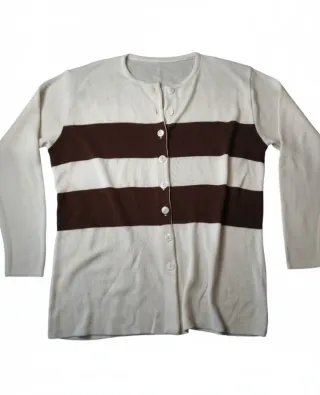 Cardigan a righe Panna e Marrone