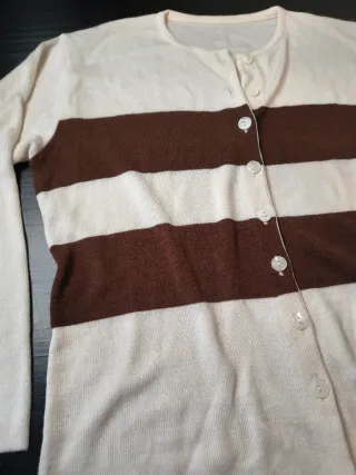 Cardigan a righe Panna e Marrone