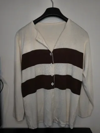 Cardigan a righe Panna e Marrone